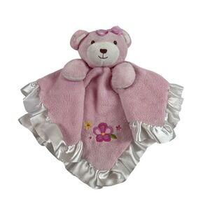 FAO Schwarz Babies R Us Pink Bear Satin Blanket Plush 13" Stuffed Toy Lovey